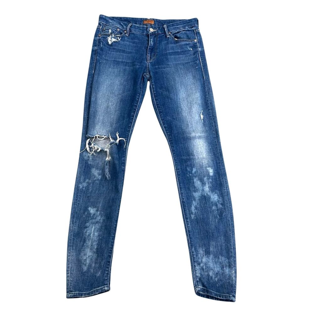Mother The Looker Jean Distressed Denim Skinny Fit Getting Rowdy Wash Size 28